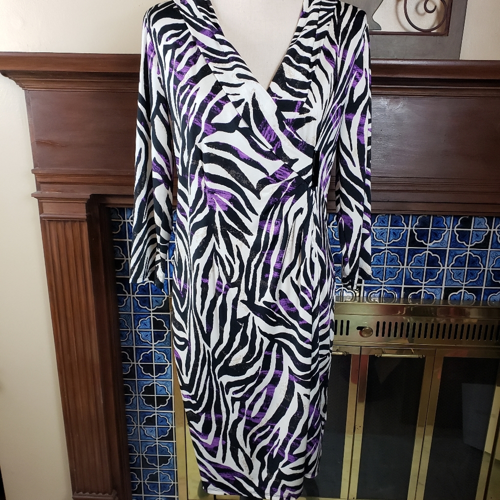 Dana Buchman V-Neck Faux Wrap Style Dress